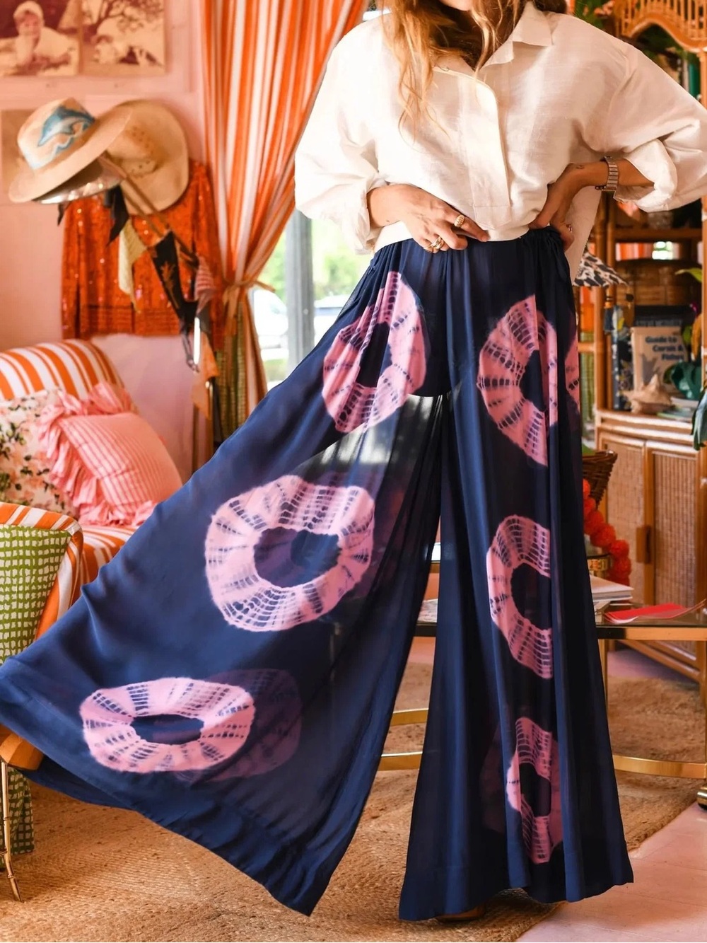 Coniglio Palm Beach Exaggerated Wide Leg Esplanade Pant in “pink angelfish”